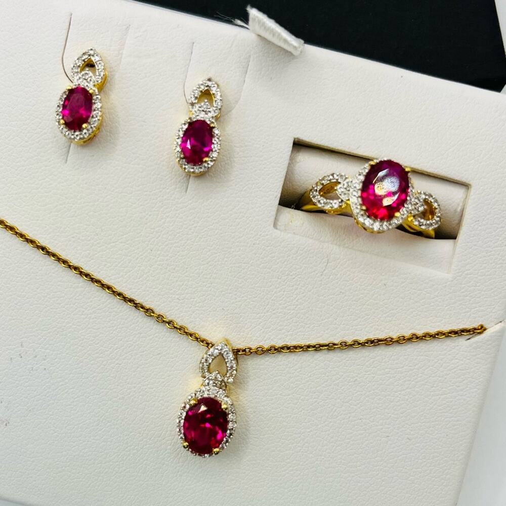 Ruby & White Sapphire Necklace Ring and Earring set NWT Retail $239